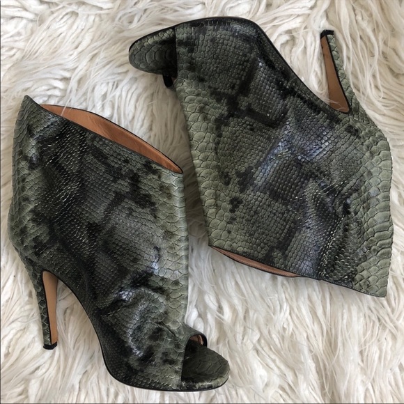 Maison Martin Margiela Shoes - Maison Martin Margiela Leather Embossed Python Heeled Green Slouch Booties Sz 39